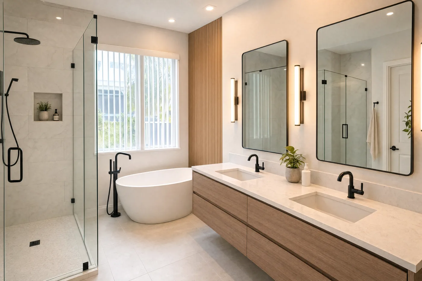 Master bathroom after remodel with freestanding tub