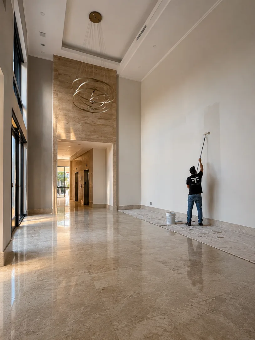 Freshly repainted lobby of a high-end Miami condominium tower
