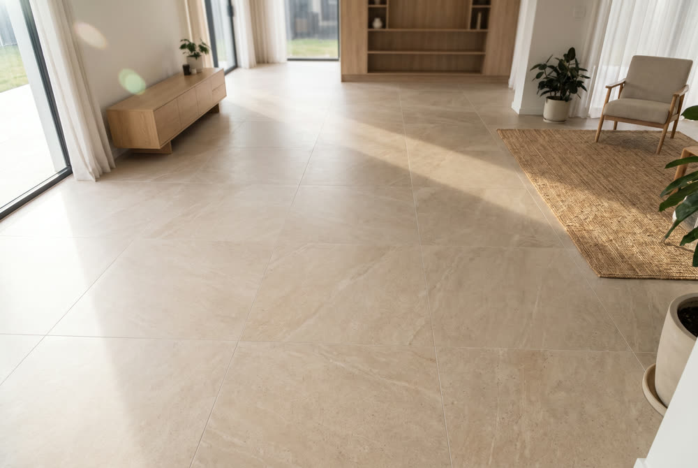 Large-format porcelain flooring in Miami