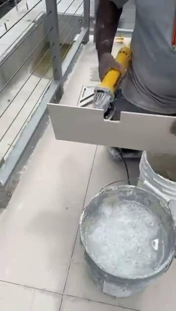 Tile being installed on an oceanfront terrace in Miami